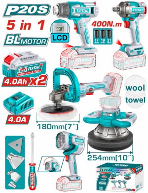 Total TOSLI250592E Σετ 5τεμ Εργαλείων Μπαταρίας Li-ion 20V / 4Ah / 2 Μπαταρίες Brushless Motor