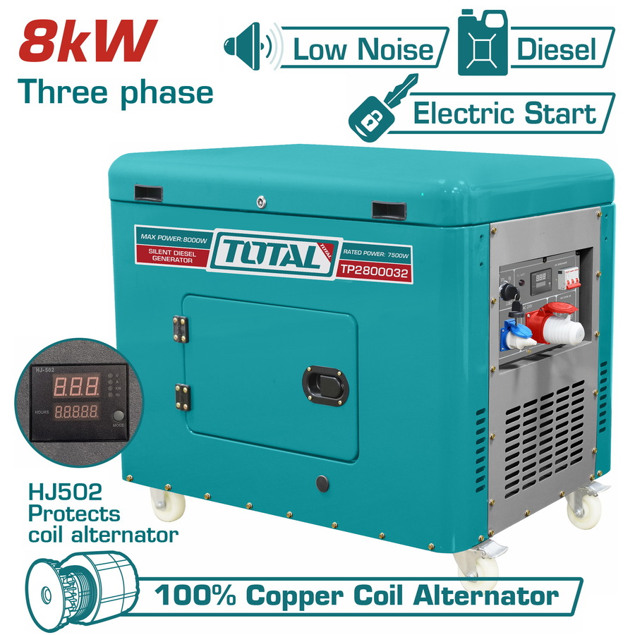 Total TP2800032 Γεννήτρια DIESEL Τριφασική Κλειστού Τύπου 8.000W