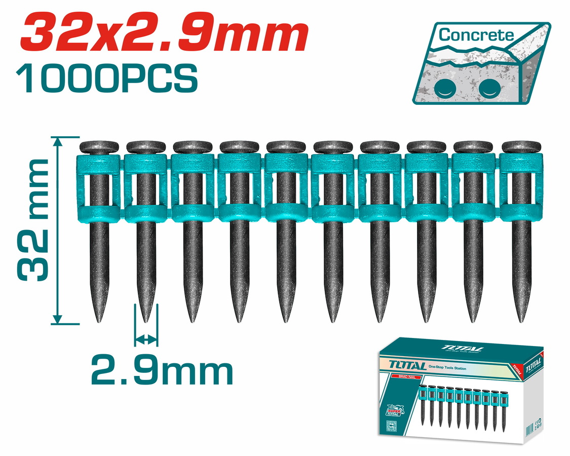 Total TAC02321 Καρφια Για Σκυρόδερμα 32mm / 1000 Τεμάχια Για TCNLI9005 / TCNLI9008