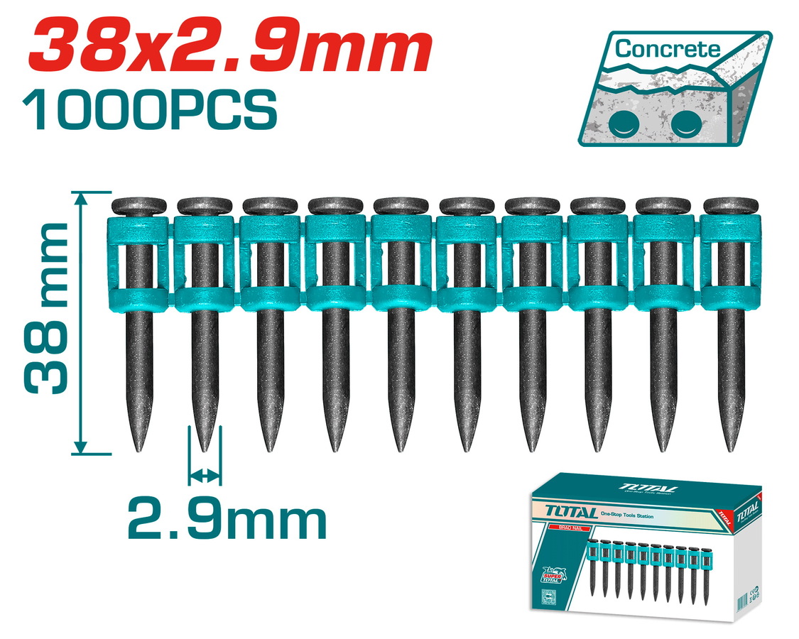 Total TAC02381 Καρφια Για Σκυρόδερμα 38mm / 1000 Τεμάχια Για TCNLI9005 / TCNLI9008