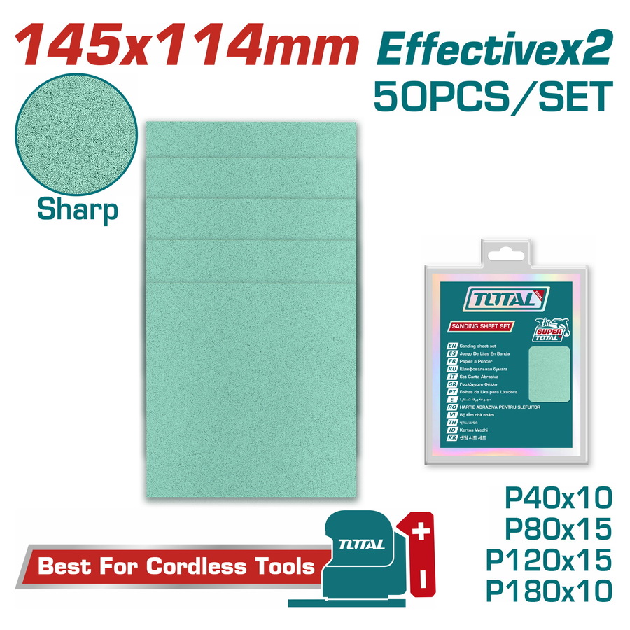 Total TAC145115 Σετ Γυαλόχαρτα 50 Τεμαχίων 145X114mm Για TF2231106 / TSHSLI2014