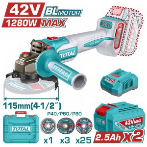 Total TAGLI4128112E Σετ Γωνιακός Τροχός Μπαταρίας 115mm Li-ion 42V / 2.5Ah / 2 Μπαταρίες Brushless Motor