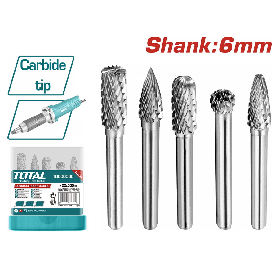Total TAKC0651 Σετ Φρέζες Καρβιδίου για Μέταλλο / Πλαστικό 6mm 5τμχ