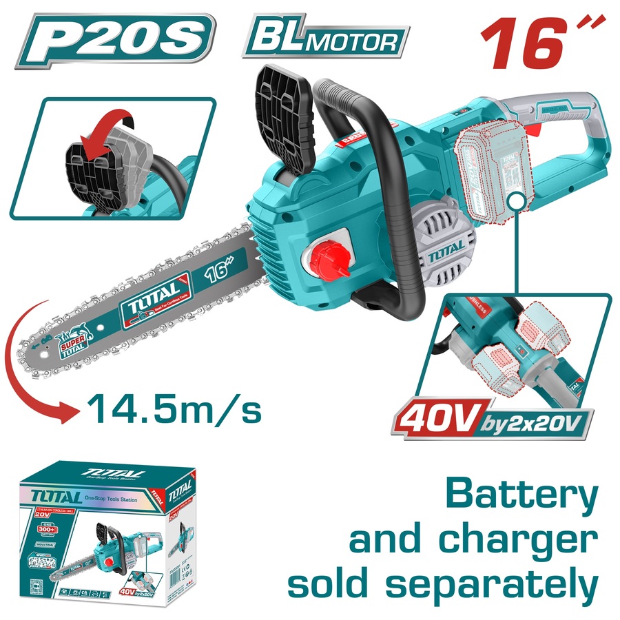Total TGSLI40168 Αλυσοπρίονο 16" / 40cm Μπαταρίας Li-ion 40V Χωρίς Μπαταρία & Φορτιστή