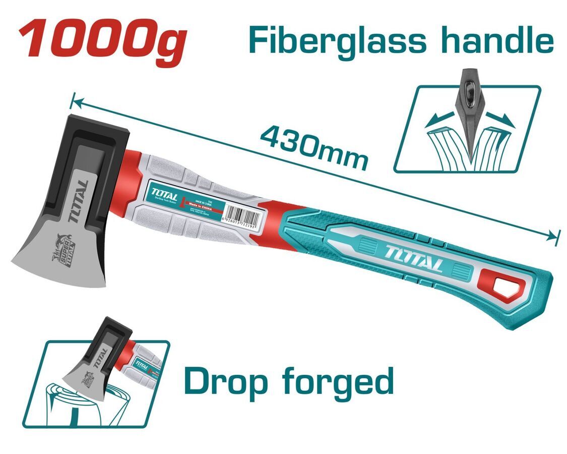 Total THAX0611000F Τσεκούρι Σφήνας Πλαστική Λαβή 1.000gr