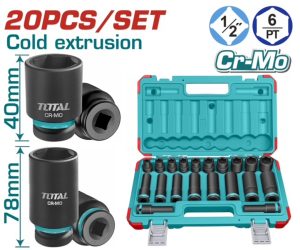 Total THKISD12203L Σετ Καρυδάκια Αέρος Μαύρα Κοντά & Μακριά Εξάγωνα 1/2" 20 Τεμάχια