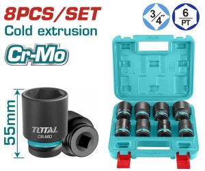 Total THKISD34081 Καρυδάκια Αέρος Εξάγωνα με Καρέ Υποδοχής 3/4" Σετ 8τμχ