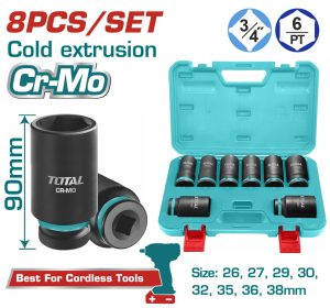 Total THKISD34082L Καρυδάκια Αέρος Εξάγωνα Μακριά με Καρέ Υποδοχής 3/4" 8 Τεμάχια