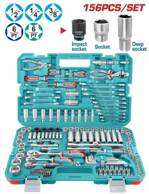 Total THKTHP21566 Κασετίνα Καρυδάκια 1/4"-3/8"-1/2" & Εργαλεία Χειρός 156 τεμαχίων