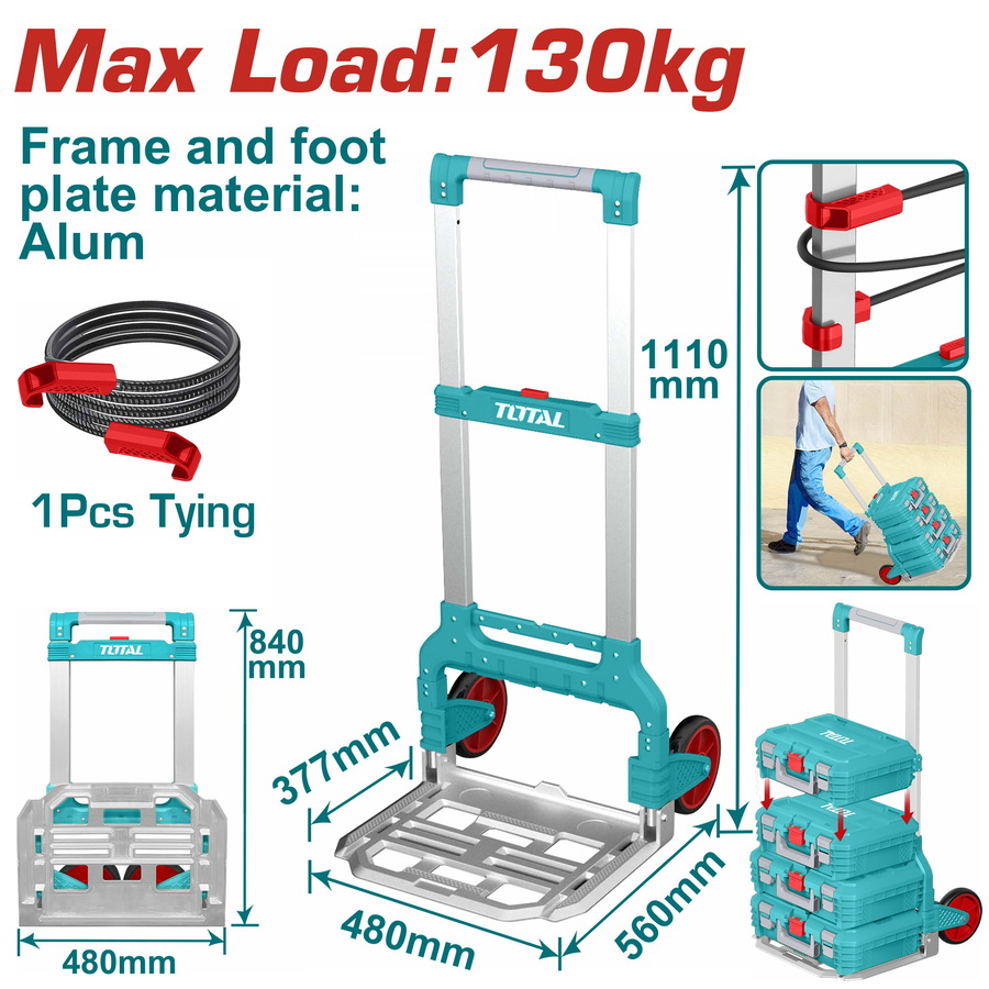 Total THWB61201 Καρότσι Πτυσσόμενο Αλουμινίου Για Μεταφορά Εργαλειοθηκών