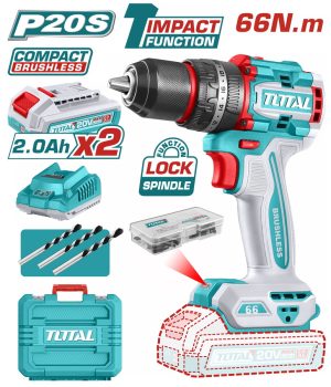 Total TIDLI20668E Κρουστικό Δραπανοκατσάβιδο Μπαταρίας Li-ion 20V / 2Ah / 66Nm / 2 Μπαταρίες Βrushless Motor
