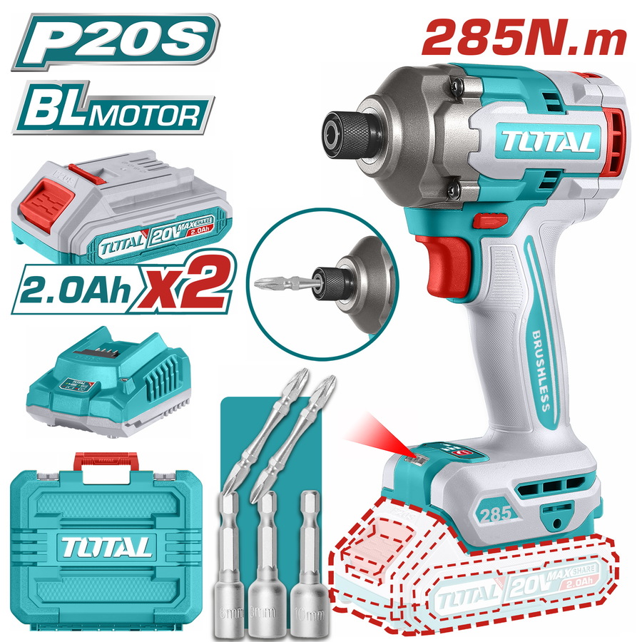 Total TIRLI2028E Παλμικό Κατσαβίδι Μπαταρίας Li-ion 20V / 2Ah / 285Nm / 2 Μπαταρίες