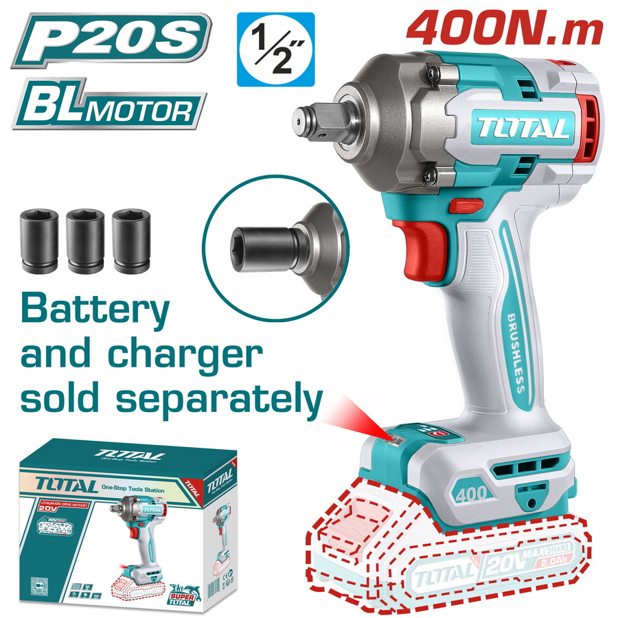 Total TIWLI20401 Μπουλονόκλειδο Μπαταρίας. Li-ion 20V / 400Nm Χωρίς Μπαταρία & Φορτιστή