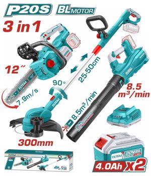 Total TOSLI241189E Σέτ Αλυσοπρίονο & Θαμνοκοπτικό & Φυσητήρας Μπαταρίας Li-ion 20V