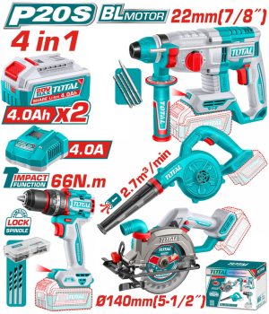 Total TOSLI250695E Σε 4 Τεμάχια Εργαλείων Μπαταρίας Li-ion 20V / 4Ah / 2 Μπαταρίες