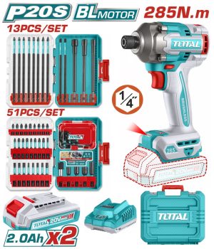 Total TOSLI250784E Σετ Παλμικό Κατσαβίδι Μπαταρίας Li-ion 20V / 2Ah / 285Nm / 2 Μπαταρίες