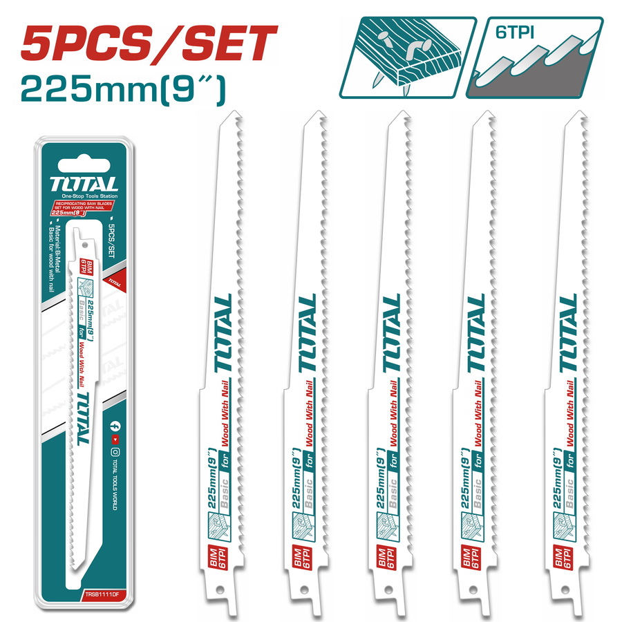 Total TRSB1111DF Λάμες για Ξύλο Με Καρφιά 225mm 5τμχ