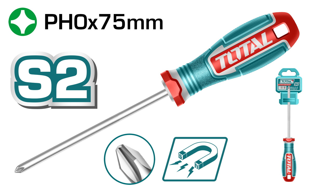 Total TSDPH0075 Μαγνητικό Κατσαβίδι Σταυρός Μεγέθους PH0x75mm