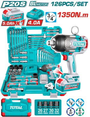 Total THKTHP31262 Σετ Μπουλονόκλειδο Μπαταρίας Li-ion 20V / 1350Nm / 5Ah / 1 Μπαταρία 126 Τεμάχια