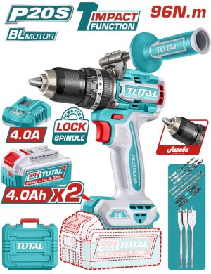 Total TIDLI209686E Κρουστικό Δραπανοκατσαάβιδο Μπαταρίας Li-ion 20V / 4Ah / 96Nm / 2 Μπαταρίες Brushless Motor