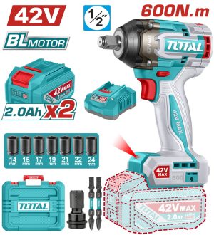 Total TIWLI42602E Μπουλονόκλειδο Μπαταρίας Li-ion 42V / 2Ah / 600Nm / 2 Μπαταρίες Brushless Motor