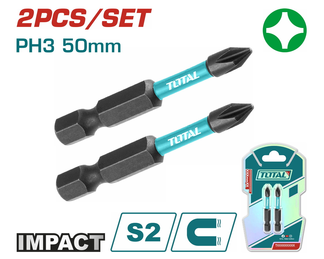 Total TACIM71PH350  Μύτες ΜαγνηΜύτες Μαγνητικές Μαύρες ΡH3 50mm Σετ 2 τεμαχίων
