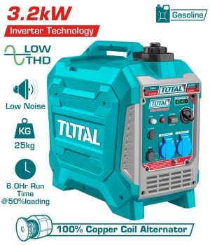 Total TP535006 Αθόρυβη Γεννήτρια Βαλιτσάκι Inverter Βενζίνης Τετράχρονη με Χειροκίνητη Μίζα και Μέγιστη Ισχύ 3.200W