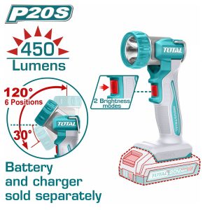 Total TWLI2058 Φακός Μπαταρίας Li-ion 20V / 5W / 450 Lumens Χωρίς Μπαταρία & Φορτιστή