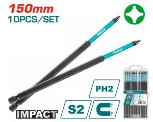 Total TACIM16PH263 Σετ 10 Μύτες Κατσαβιδιού Μαγνητικές Μαύρες ΡH2 150mm