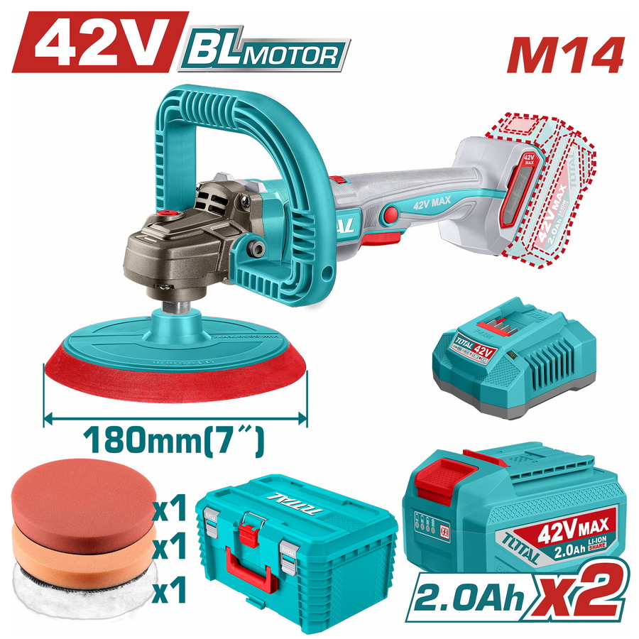 Total TAPLI42182E Γωνιακός Αλοιφαδόρος Μπαταρίας Li-ion 42V / 180mm / 2Ah / 2 Μπαταρίες Brushless Motor