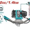 Total TEA55221 Γεωτρύπανο - Τριβέλα Βενζίνης 52cc / 2HP & Αρίδα 150mm 1 Χειριστή