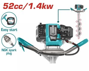 Total TEA55221 Γεωτρύπανο - Τριβέλα Βενζίνης 52cc / 2HP & Αρίδα 150mm 1 Χειριστή