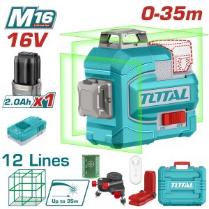 Total TLL301201E Αλφάδι Laser 3D Μπαταρίας Li-ion 16V / 0-35m Πράσινες Ακτίνες 12 Lines