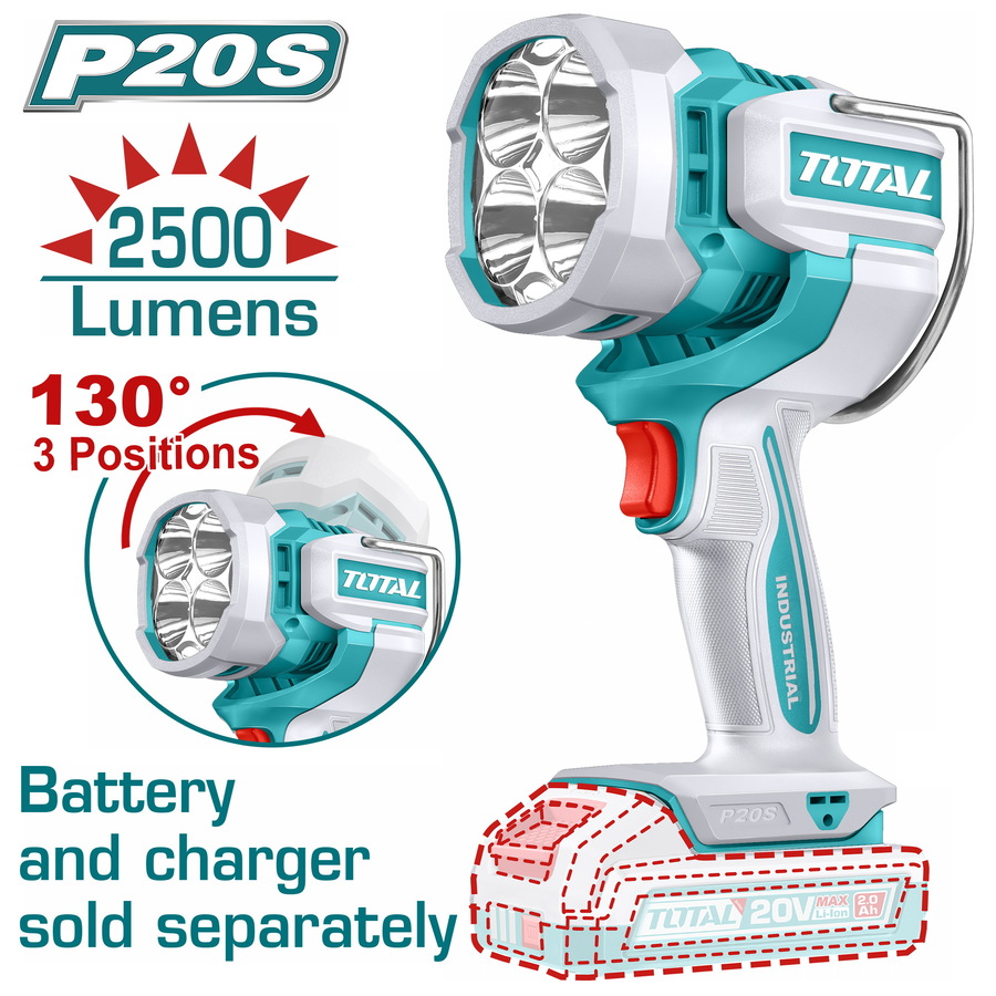 Total TWLI20885 Προβολέας Μπαταρίας LED Li-ion 20V / 22.5W / 2.500 Lumens Χωρίς Μπαταρία & Φορτιστή
