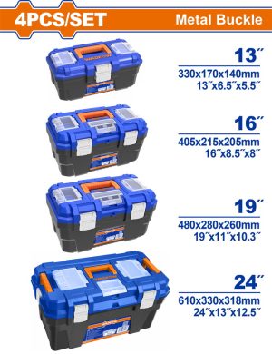 Wadfow WTB4104 Βαλίτσα Εργαλείων Πλαστική 4τμχ 13"-16"-19"-24" Με Μεταλλικά Κουμπώματα