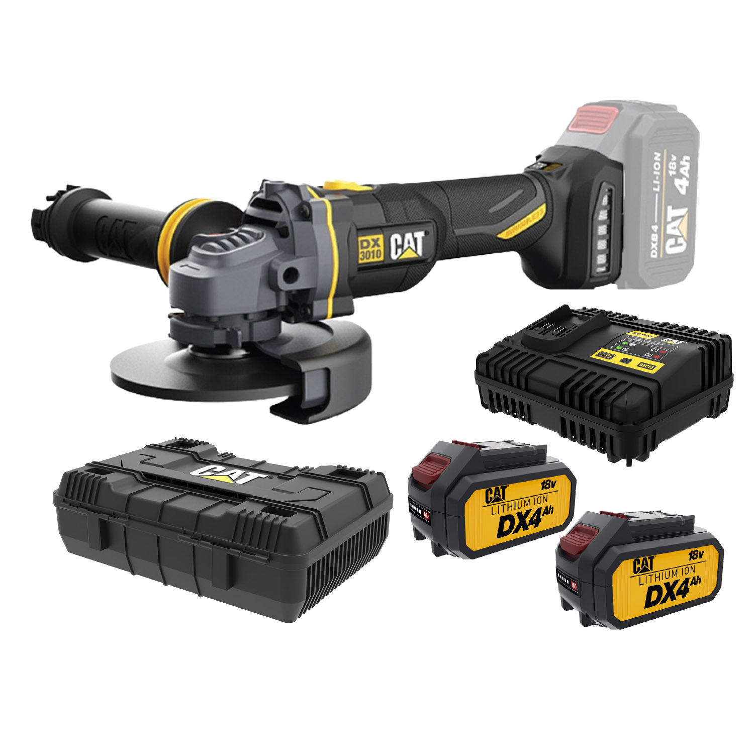 CAT Combo-19 Γωνιακός τροχός μπαταρίας 125mm DX3010B & δώρο κασετίνα & 2 μπαταρίες 4.0ah DXB4 & φορτιστή 15Ah DXC15
