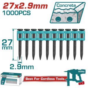 Total TAC02271 Καρφιά για Σκυρόδεμα 27mm / 1000 Τεμαχίων Για TCNLI9005 / TCNLI9008