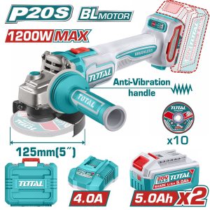 Total TAGLI2120272E Σετ Γωνιακός Τροχός Μπαταρίας 125mm Li-ion 20V / 5Ah / 2 Μπαταρίες BL Motor