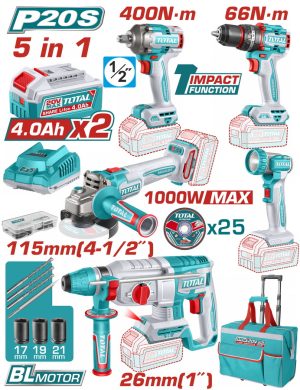 Total TCKLI20592E Σέτ 5 Tεμαχίων Εργαλεία Μπαταρίας . Li-ion 20V / 4Ah / 2 Μπαταρίες
