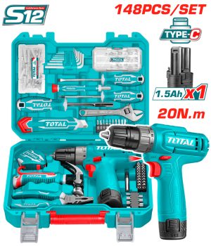 Total THKTHP41487E Σετ Δραπανοκατσάβιδο Μπαταρίας Li-ion 12V / 1.5Ah / 20Nm 148 Τεμαχίων Type C