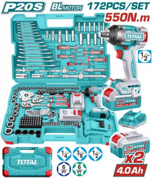 Total THKTHP41728E Σετ Μπουλονόκλειδο Μπαταρίας Li-ion 20V / 550Nm / 4Ah / 2 Μπαταρίες 172 Τεμάχια