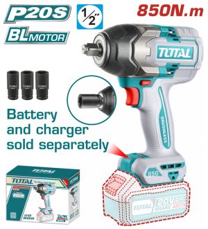 Total TIWLI20851 Μπουλονόκλειδο Μπαταρίας Li-ion 20V / 850Nm BL Motor χωρίς Μπαταρία & Φορτιστή