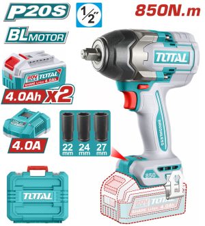 Total TIWLI2085E Μπουλονόκλειδο Μπαταρίας Li-ion 20V / 4Ah / 850Nm / 2 Μπαταρίες