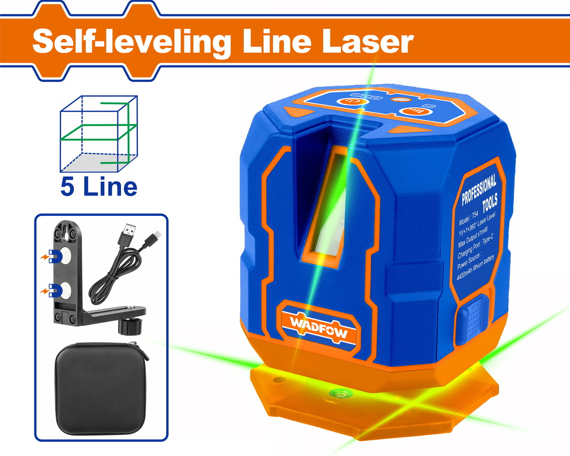 Wadfow WLE1M05 Γραμμικό Αλφάδι Laser Πράσινης Δέσμης με Εύρος Εργασίας 30m