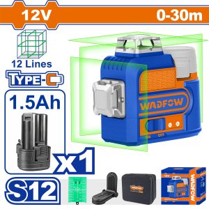 Wadfow WLE8M12 Αυτορυθμιζόμενο Γραμμικό Αλφάδι Laser Πράσινης Δέσμης 12V με Εύρος Εργασίας 30m