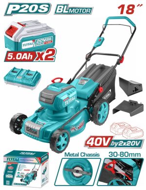 Total TLMLI20186 Μηχανή Γκαζόν Μπαταρίας Li-ion 2X20V / 5Ah / 46cm / 2 Μπαταρίες Brushless Motor