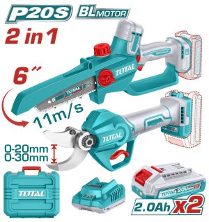 Total TOSLI250795E Σετ Αλυσοπρίονο & Ψαλίδι Κλαδέματος Li-ion 20V / 2Ah / 2 Μπαταριες Brushless Motor