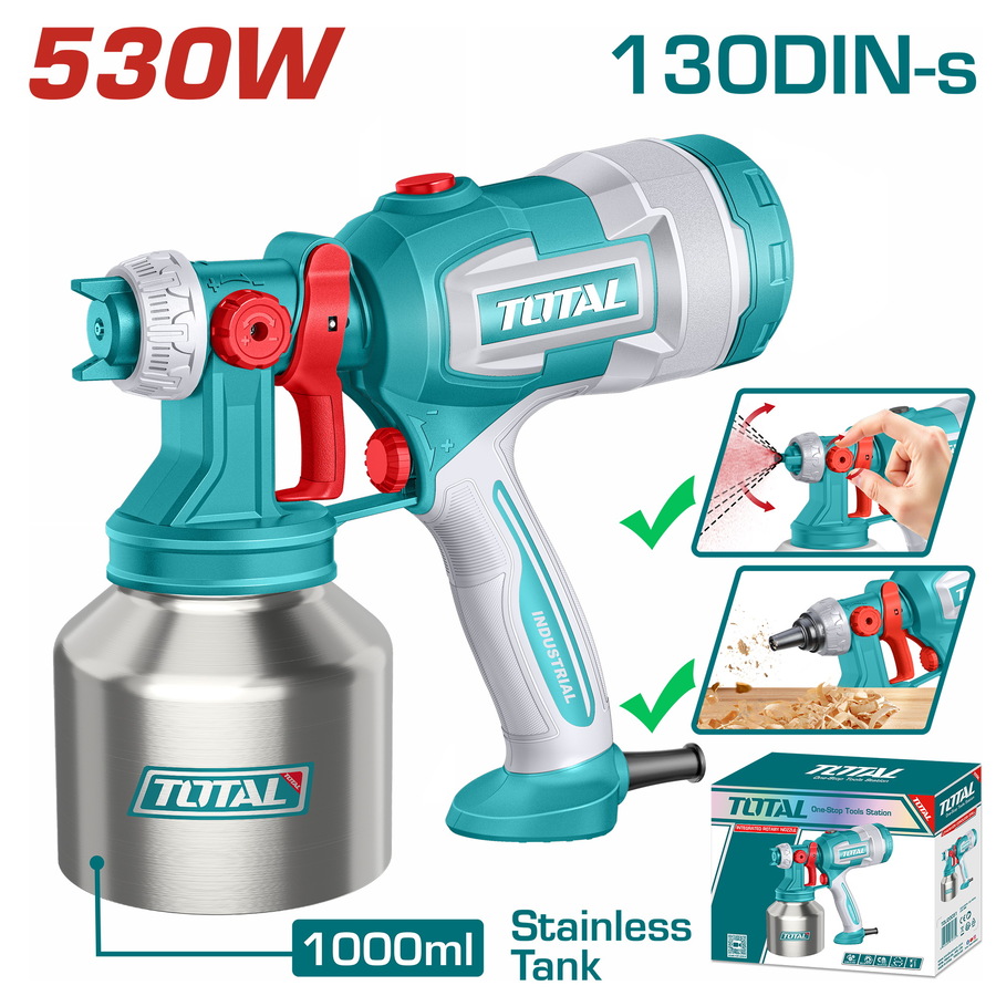 Total TT45061E Ηλεκτρικό Πιστόλι Βαφής Inox 530W / 1000ml (Με λειτουργία φυσητήρα)
