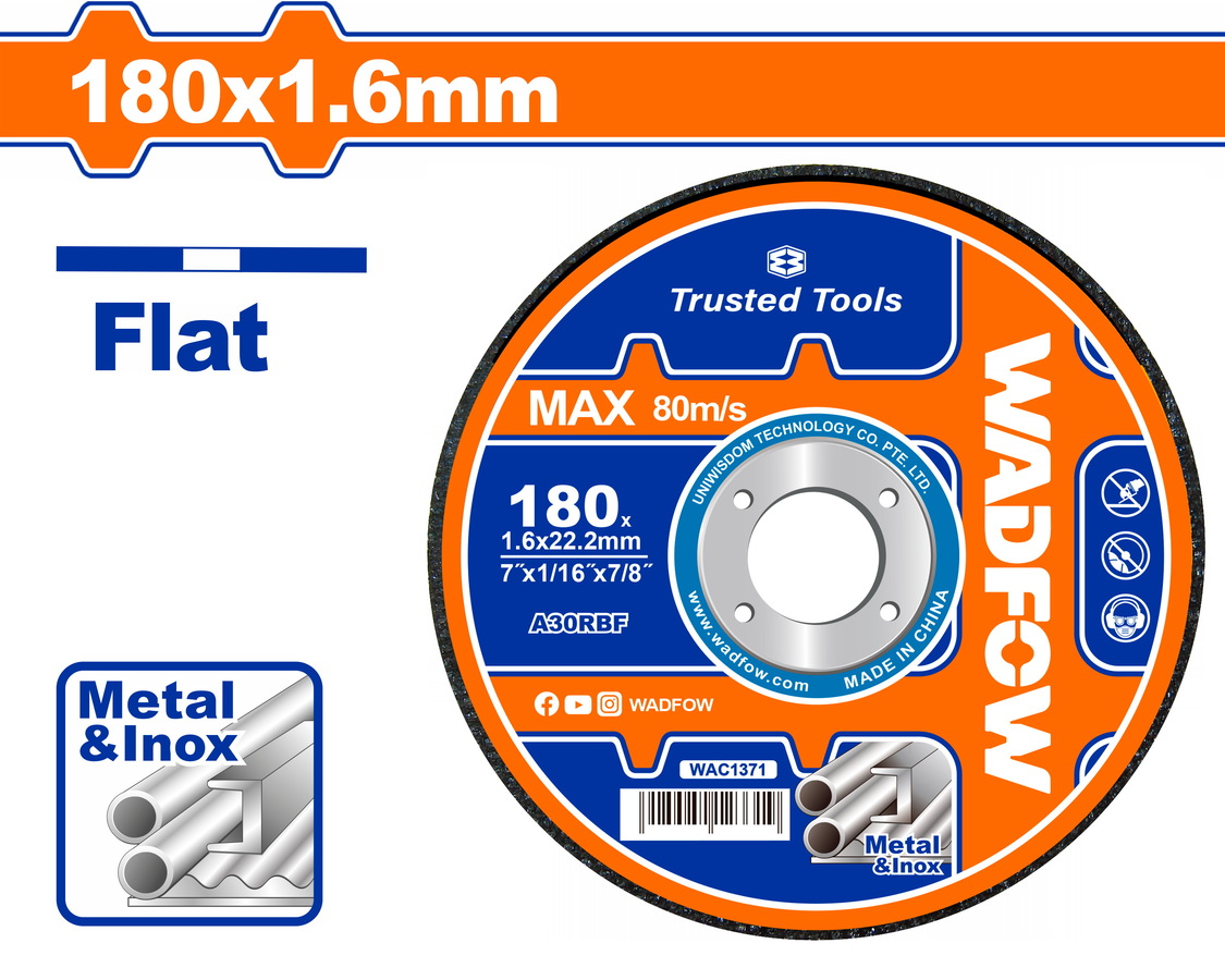Wadfow WAC1371 Δίσκος Κοπής Μετάλλου/Inox 180mm Ισιος 180 Χ 1.6mm