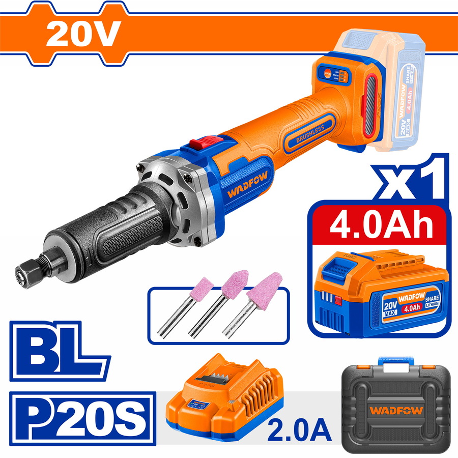 Wadfow WZY1501 Λειαντήρας Ισιος Μπαταρίας Li-ion 20V / 4Ah / 1 Μπαταρία Brushless Motor